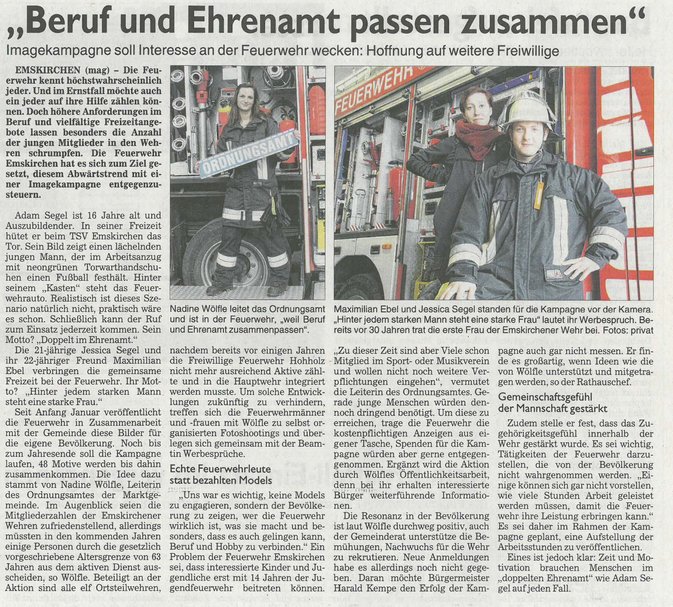 Zeitungsartikel über die Feuerwehr-Imagekampagne in der FLZ.
