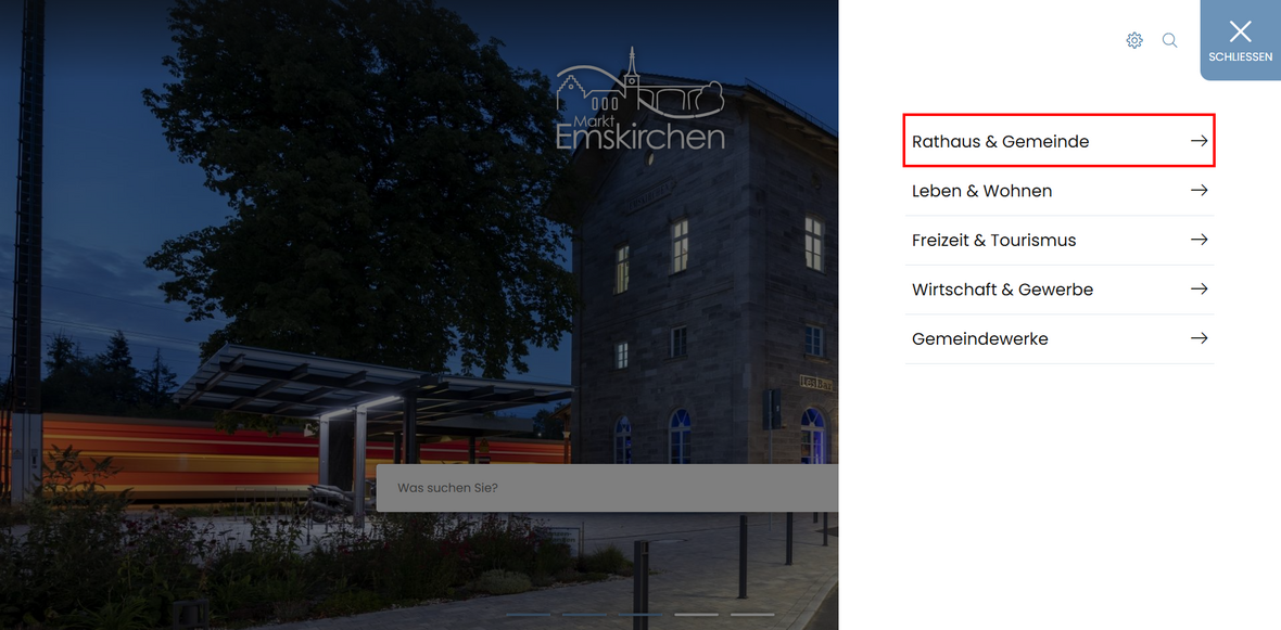 Ausklappmenü "Rathaus und Gemeinde"